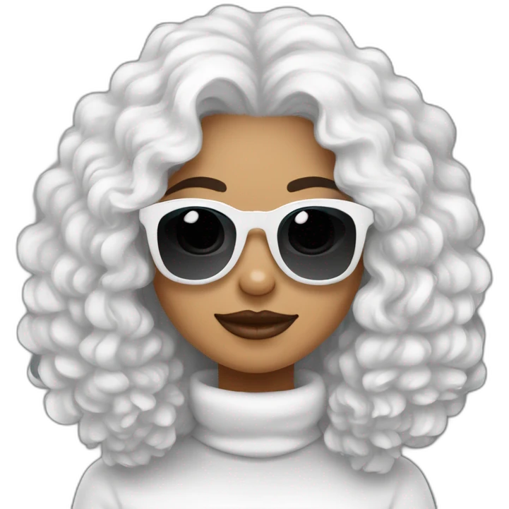 mujer cabello negro largo gafas y perro bichon maltés blanco emoji