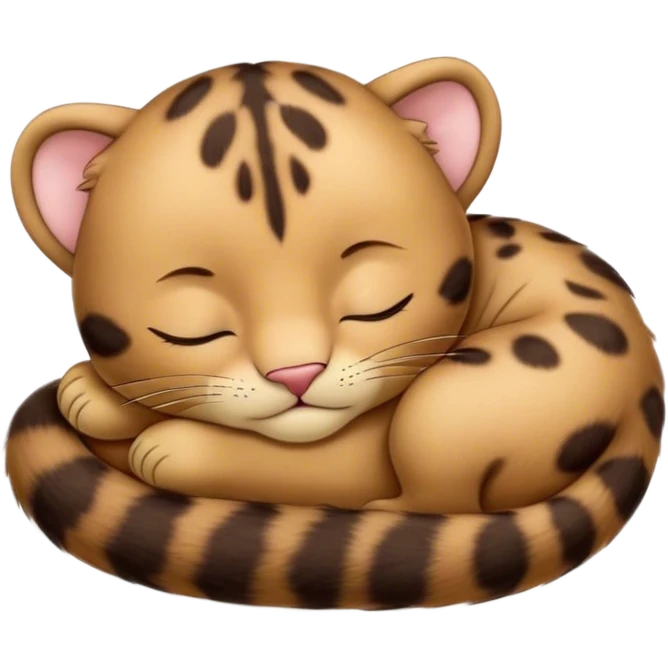 Meme-Worthy cute Sleeping Baby Panther Portrait Emoji, Head resting peacefully with a contented smile, showcasing a luxuriously soft, compact form and eyes gently closed in serene slumber, Simplified yet comically adorable features, highly detailed, glowing with a soft, drowsy glow, high shine, relaxed and utterly lovable, stylized with an air of playful laziness, bright and heartwarming, soft glowing outline, capturing the essence of a sleeping baby panther that feels destined to become the next viral icon of adorable rest! emoji