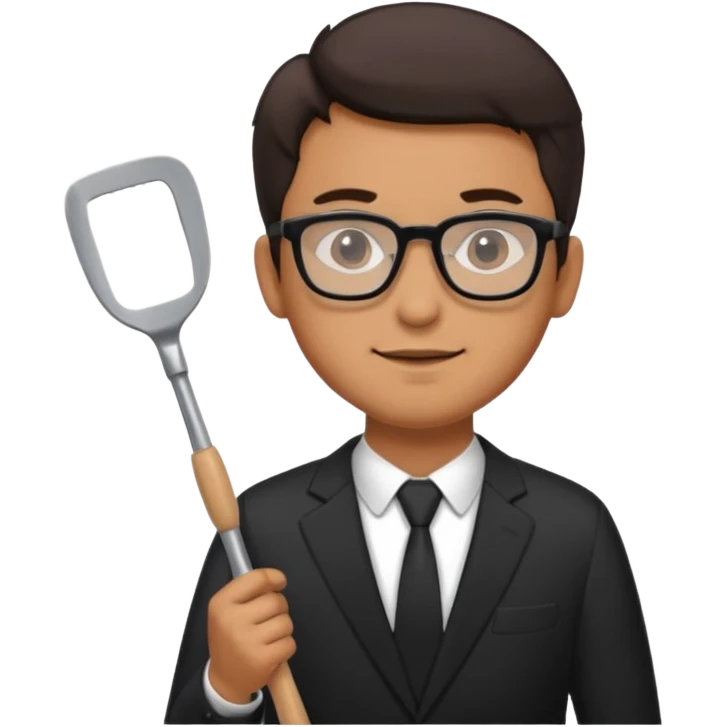 man with glasses wearing a suit and holding a spatula emoji