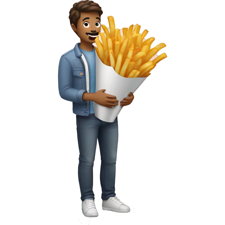 guy gifting french fries bouquet insteasd of flowers emoji