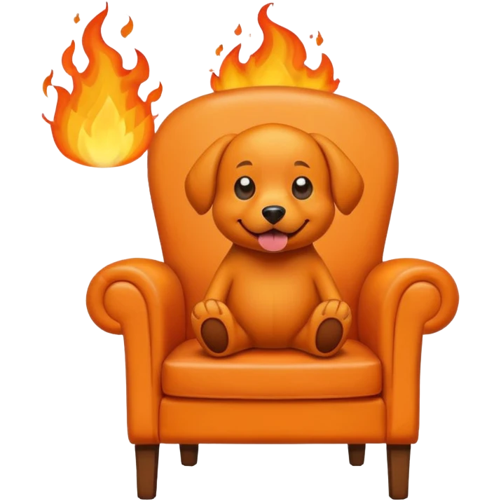 A cartoon orange dog on chair sitting in a house on fire and saying I'm fine emoji