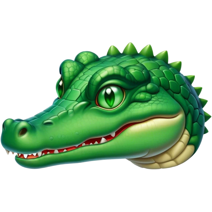 Cinematic Noble Crocodile Portrait Emoji, Poised and regal, with a powerful, elongated build and a rugged, scaly emerald-green hide, piercing cold eyes, Simplified yet sharp and sophisticated features, highly detailed, glowing with a soft, dignified glow, high shine, intelligent and formidable, stylized with an air of ancient might, focused and attentive, soft glowing outline, capturing the essence of a watchful and commanding reptile, so majestic it feels as though it could silently slide out of the screen with effortless authority! emoji