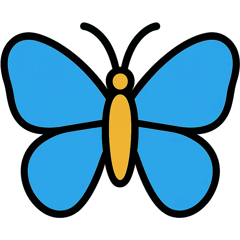 Blue butterfly icon with black outlines emoji