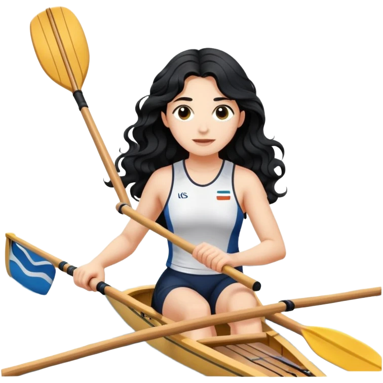 girl with long black wavy hair rowing in Olympic rowing sport, with single oar emoji