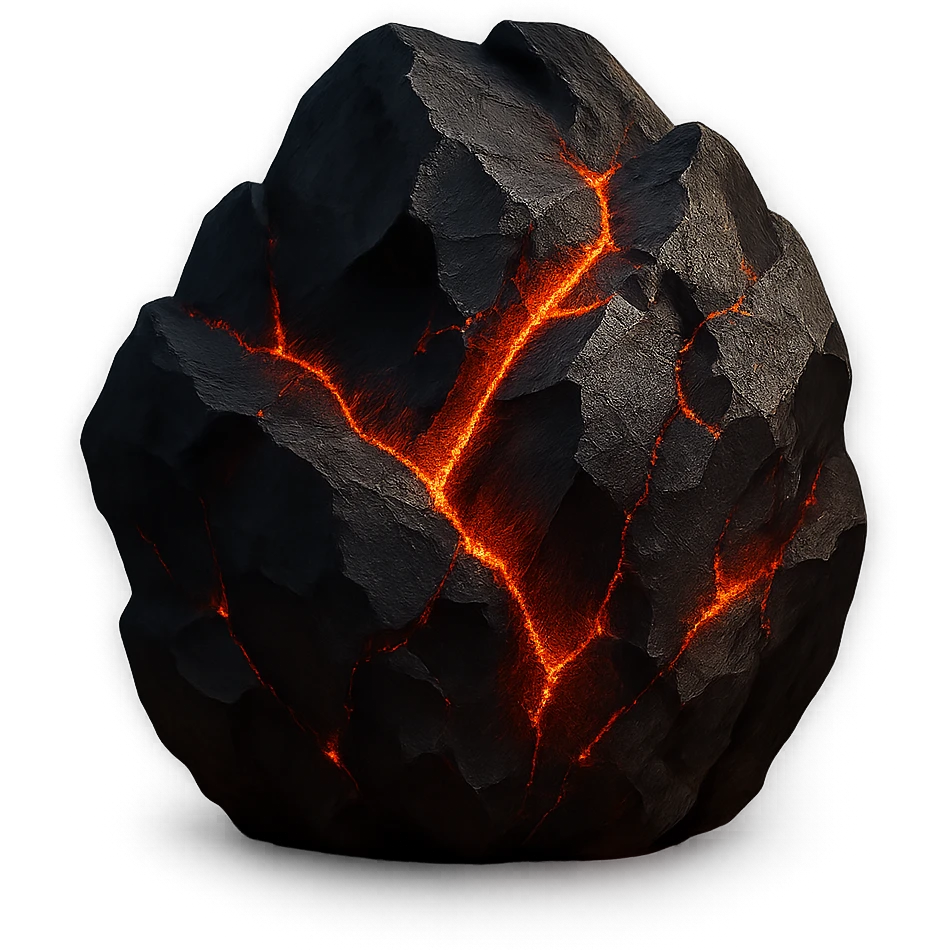a jagged black lava boulder with fiery cracks, dramatic lighting, no background emoji