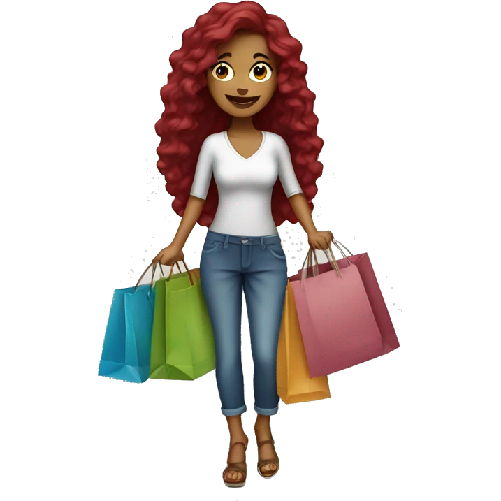 Long Burgundy haired girl, shopaholic, carrying a lot of shopping bags emoji