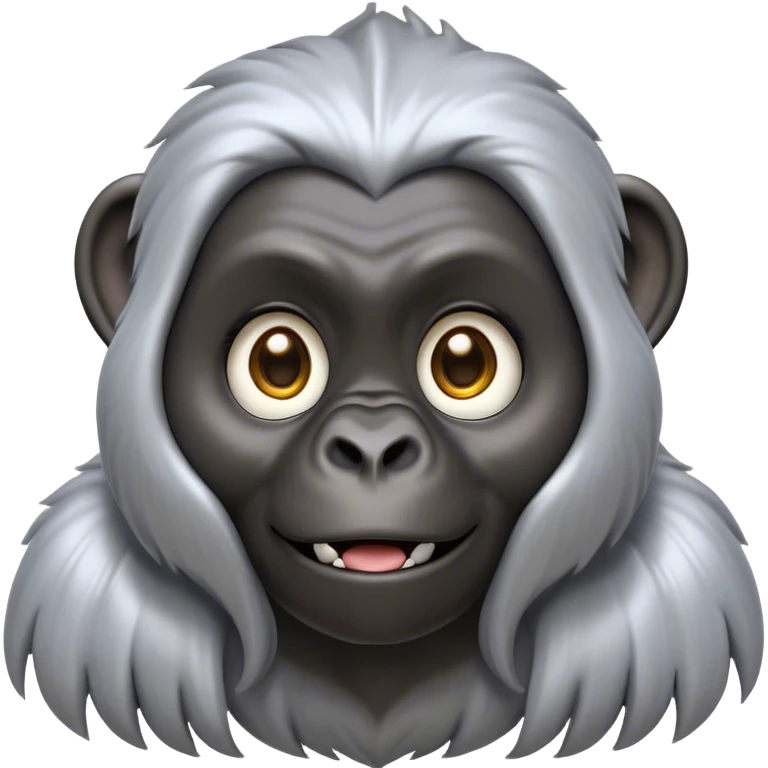 Cinematic Cute mountain Gorilla Portrait Emoji, Head tilted playfully and inquisitively, with a robust build accented by a striking silver mane and round, sparkling eyes full of gentle charm, Simplified yet irresistibly adorable features, highly detailed, glowing with a warm, friendly jungle glow, high shine, affectionate and lively, stylized with a touch of endearing primate whimsy, soft glowing outline, capturing the essence of a mischievous yet loving mountain that feels like it could lumber out of the screen into your arms! emoji