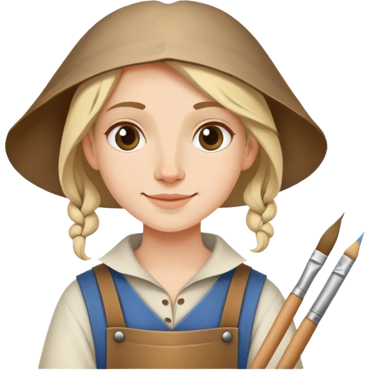 happy apprentice painter with rolled up drawing, medieval age emoji