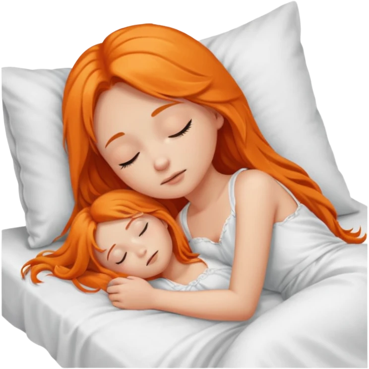 Orange long hair girl sleeping in bed alone emoji
