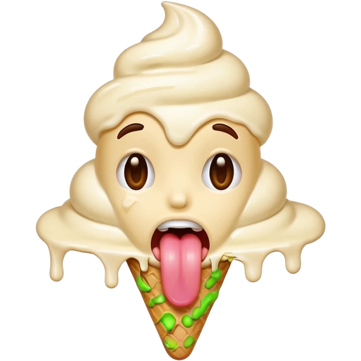 face covered in melted vanilla ice cream with tongue out emoji