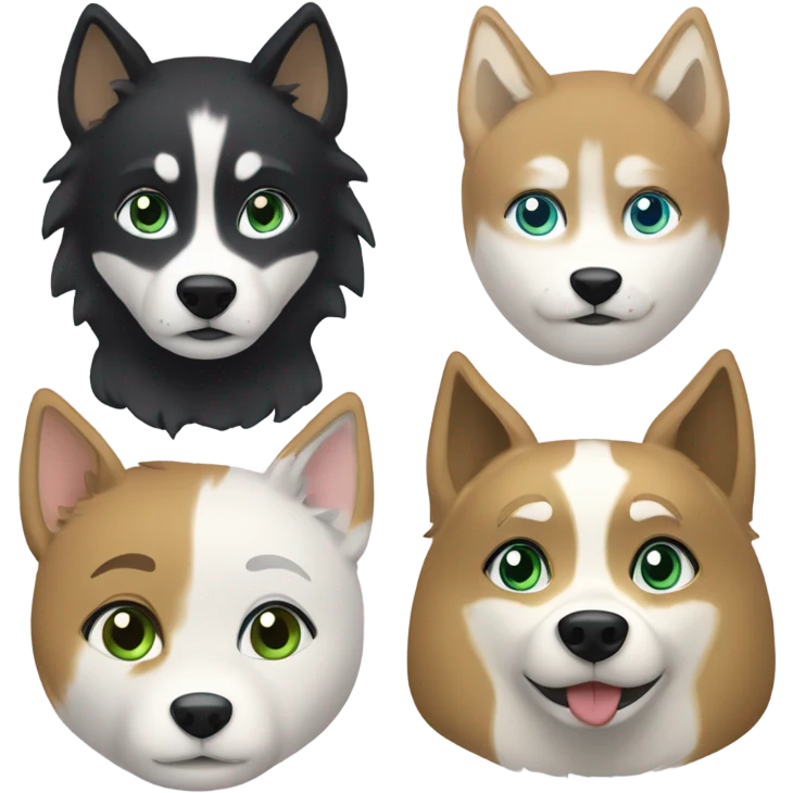 White Woman hair brown and bleus eyes and golden Husky With green eyes emoji