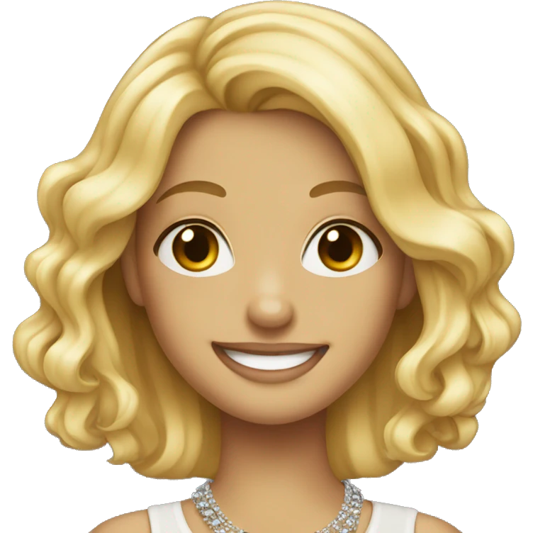 blonde girl smiling with jewelry emoji
