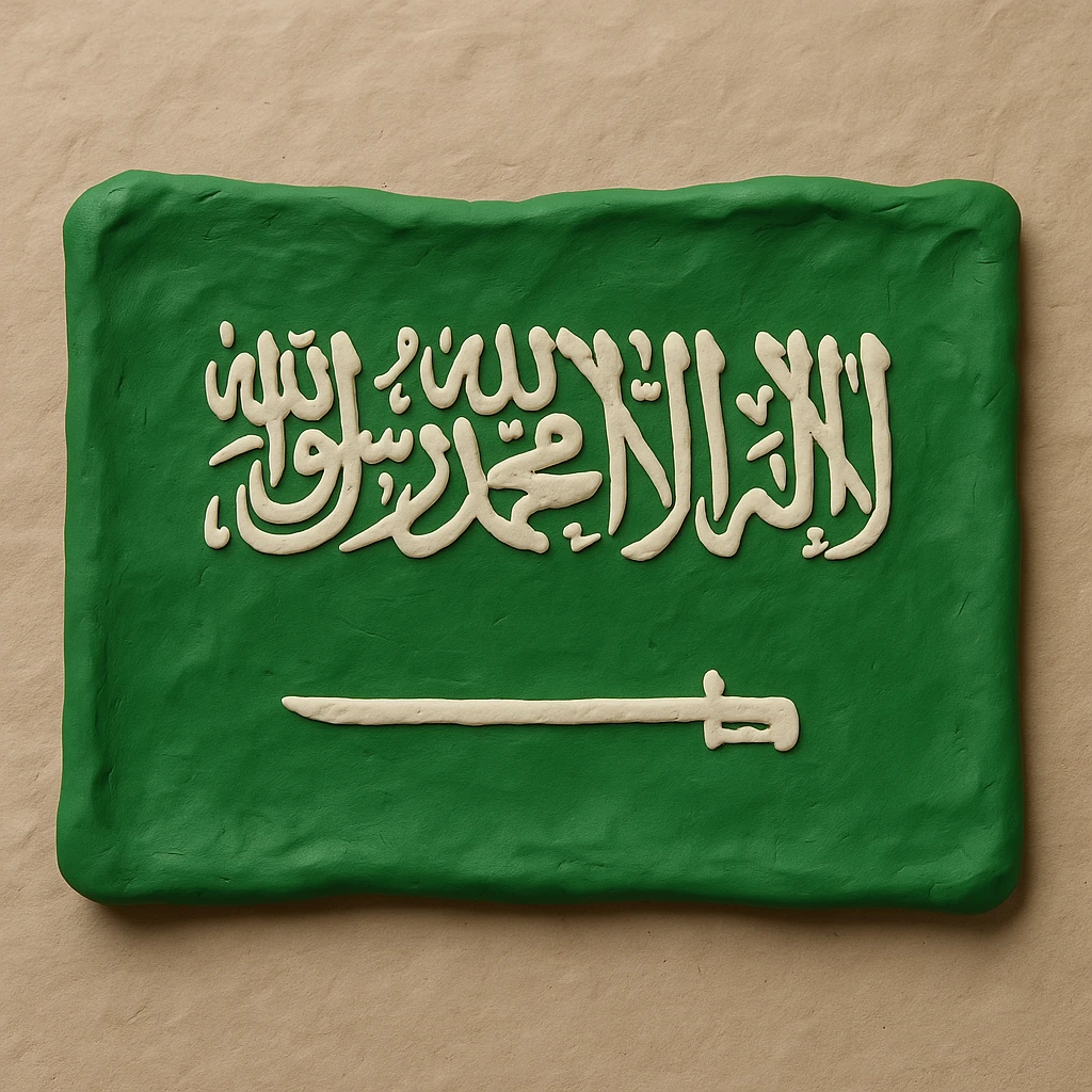 claymation style Saudi Arabia flag with green and white details emoji