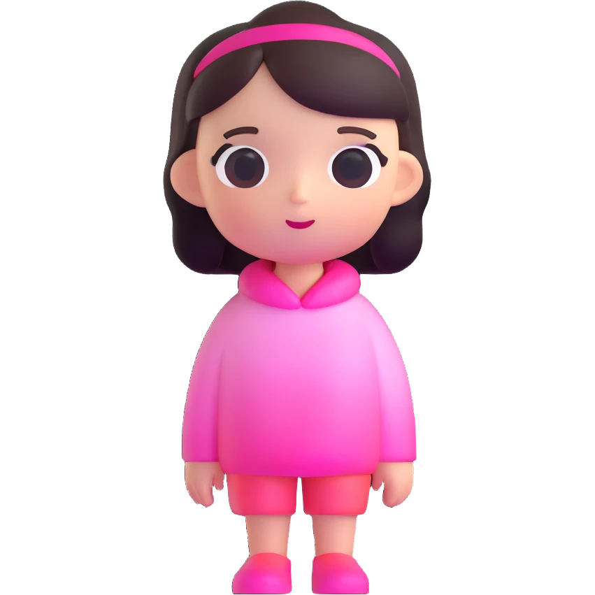 Cute minimalist female character with pink gradient glass effect, transparent background emoji