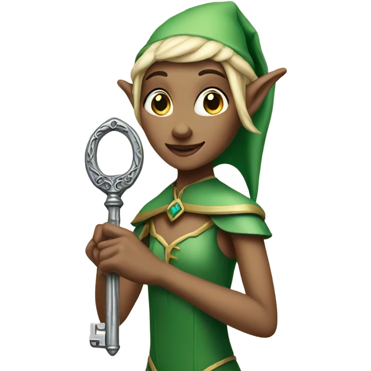 an elf woman login holding a big key emoji