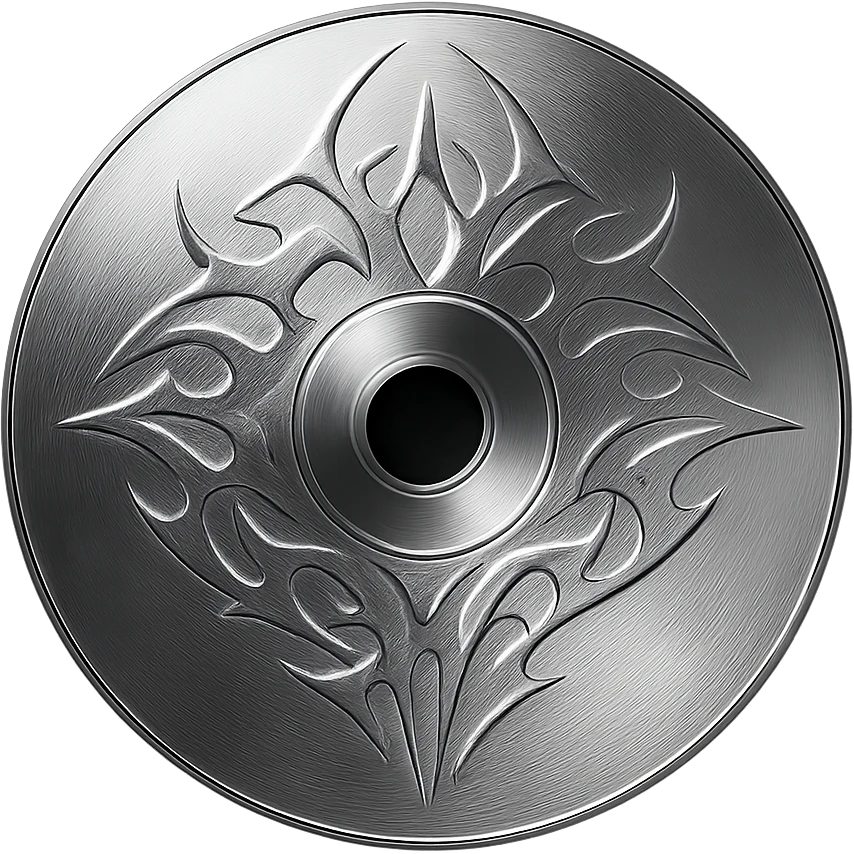 A minimalist CD disc with tribal pattern, glowing effect, blue color emoji