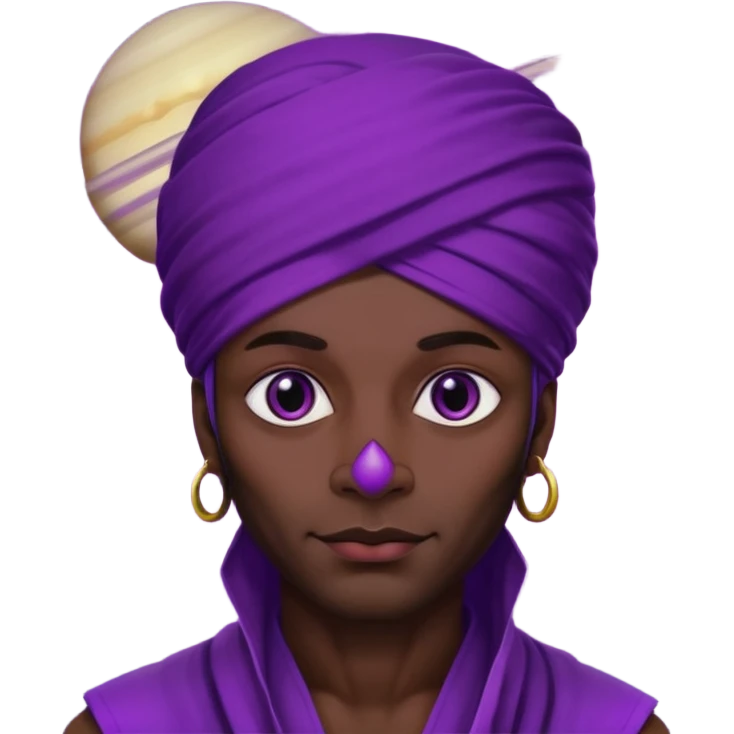 Con el planeta Saturno 🪐 (esto tiene que ser el elemento más importante) , un moro con turbante 👳🏾‍♂️ y la cara del diablo morada esta 😈. Centrate en el planeta Saturno , que se vea claramente con su anillo  y dentro el moro  emoji