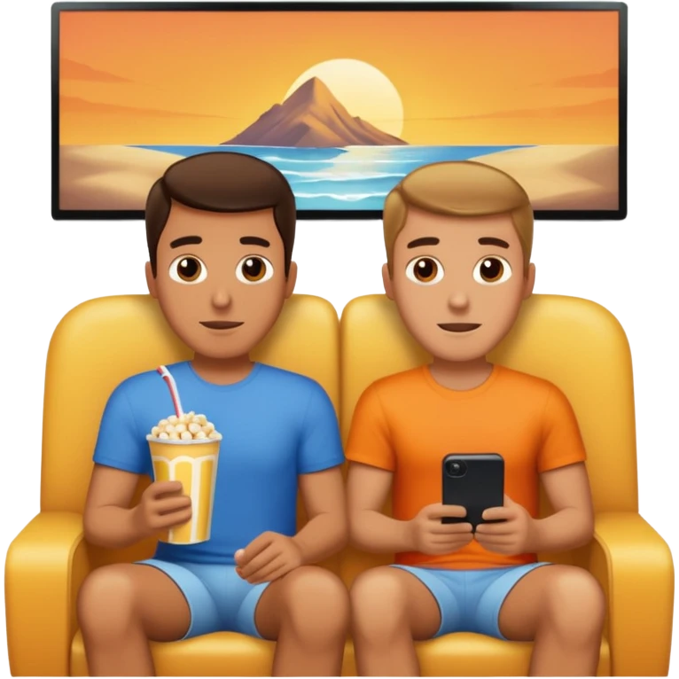 Two guys watching a movie at home emoji