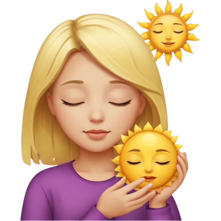 bufo frog holding sun, eyes are closed it has blond hair it is a girl emoji