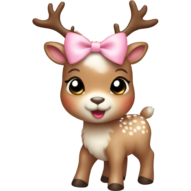 cute baby reindeer with  light pink bow emoji