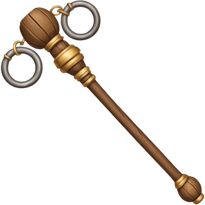 Wooden monk’s staff with metal rings at top. emoji