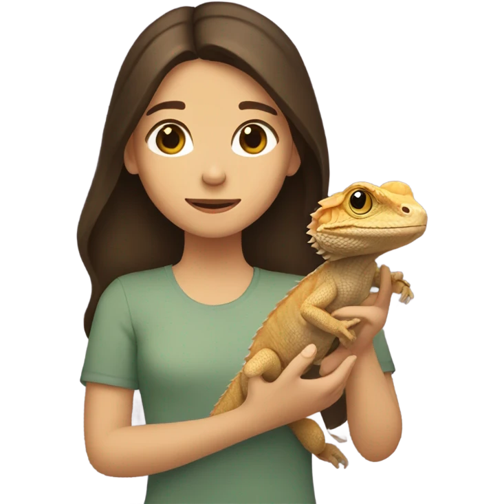 brunette girl holding bearded dragon emoji