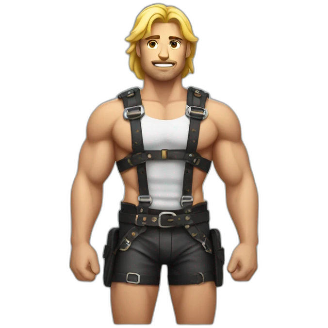 Muscular Male in leather harness emoji