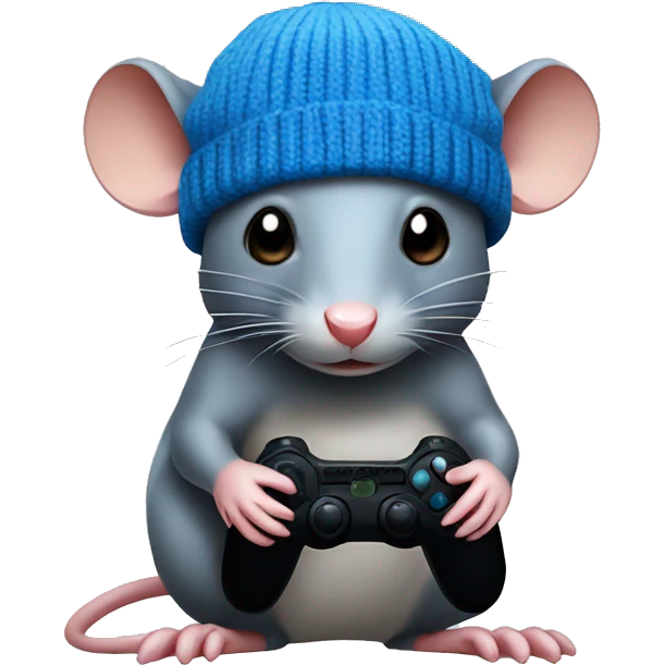 Rat with blue beanie holding a game controller  emoji