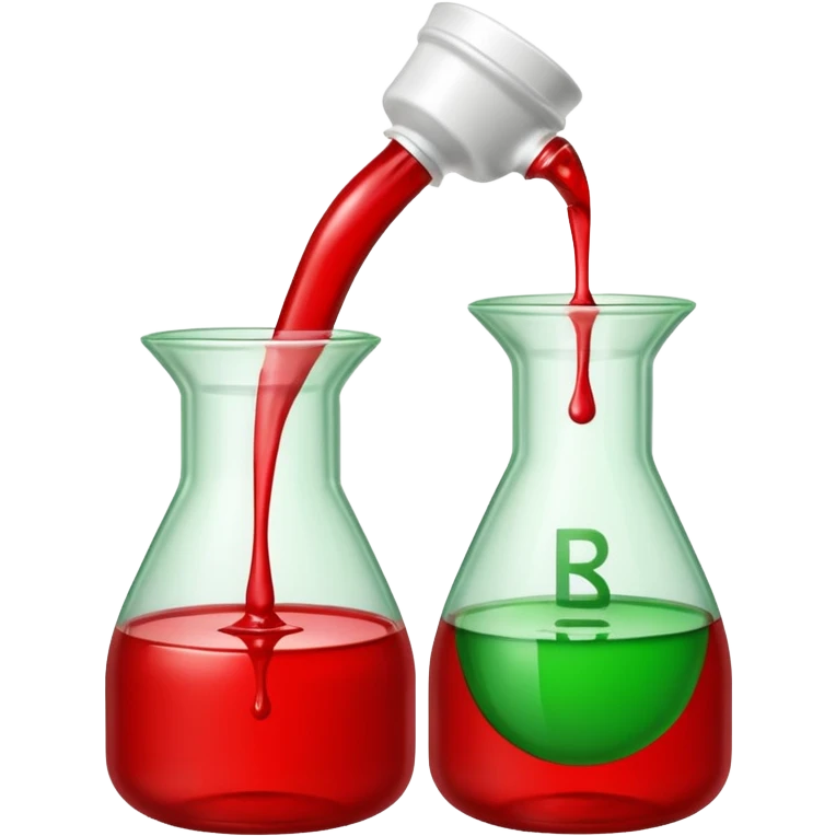 emoji showing two bottles pouring different colored liquids red and green into a single transparent container with a mathematical ratio symbol above the container emoji