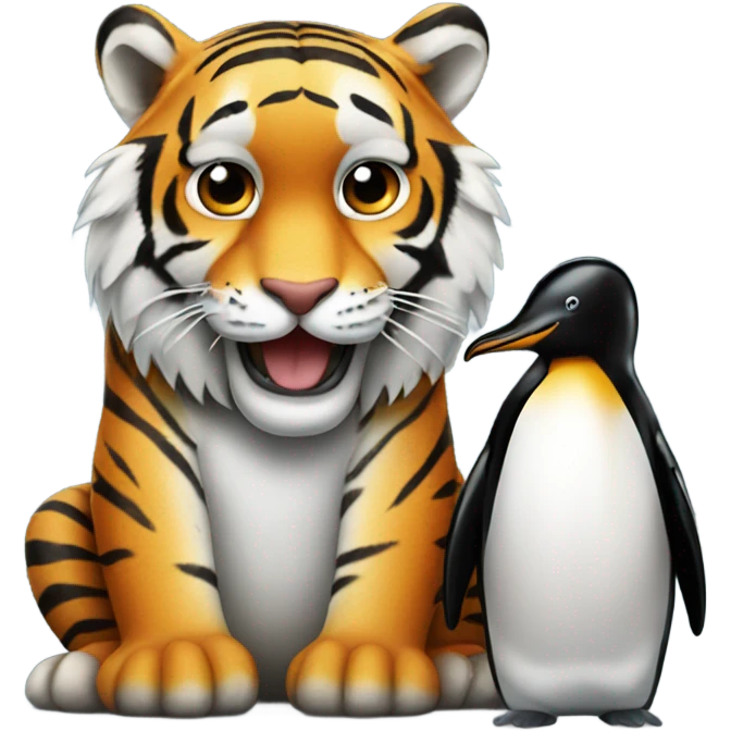A tiger sat with a penguin emoji