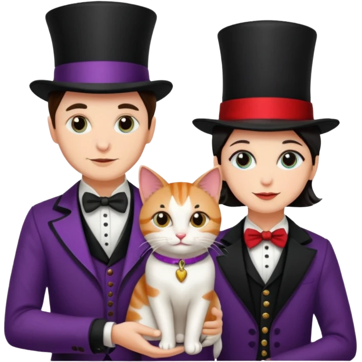 magician couple and their pet cat emoji