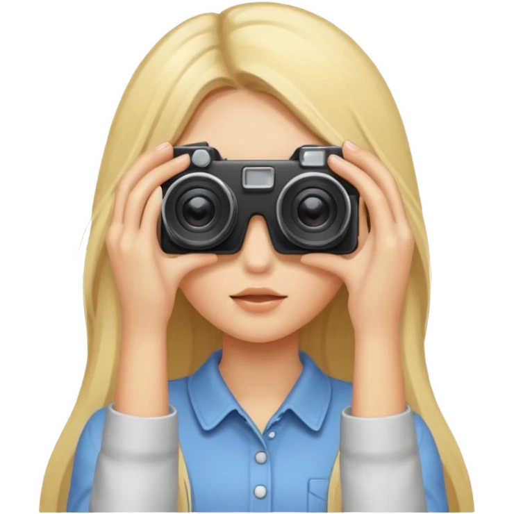 blonde cartoon girl taking picture camera in front of her face long hair over both eyes emoji