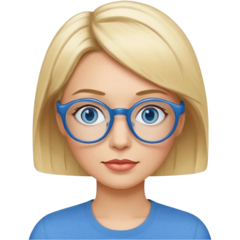 femme 40 ans cheveux extremement courts blond avec raie sur le coté, yeux bleu et lunettes rondes bleues emoji