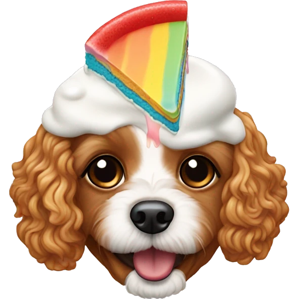 Cavapoo dog eating rainbow pancakes emoji