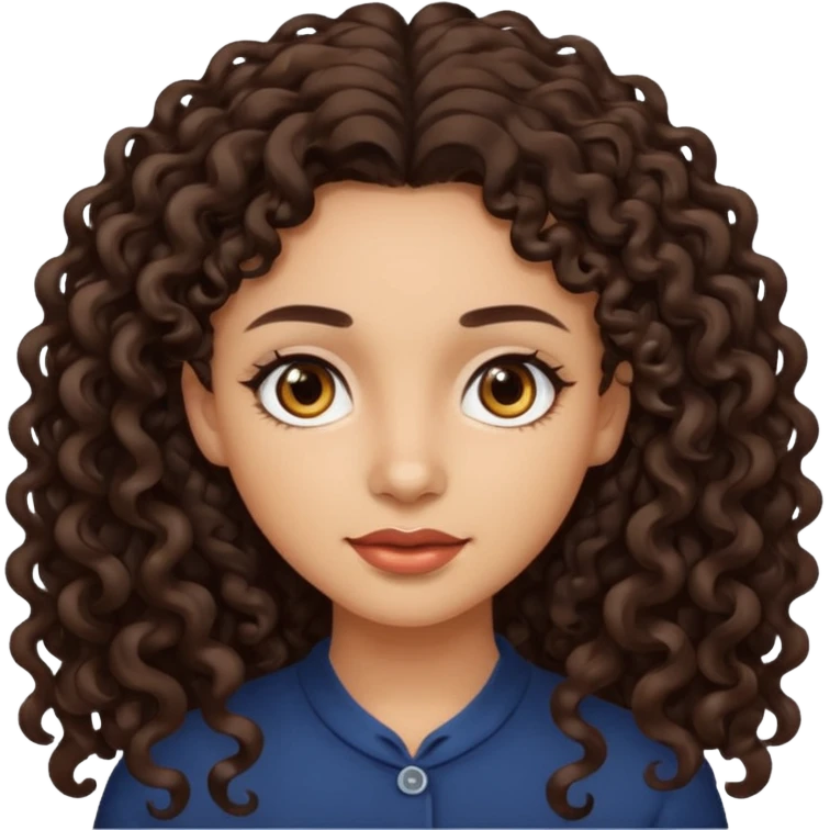 Woman with light skin and dark brown eyes and dark brown long curly hair emoji