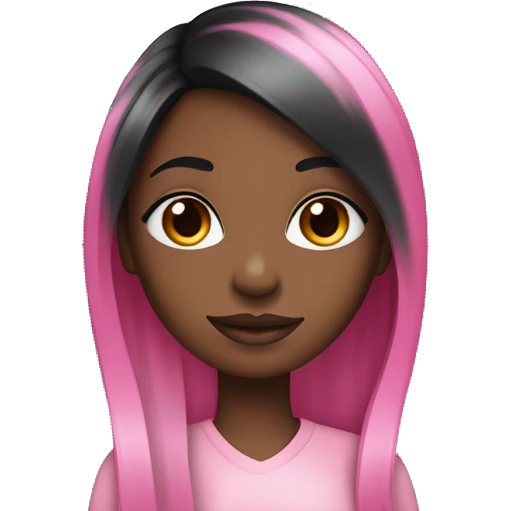 black girl with long straight black hair and pink highlights and long eyelashes emoji