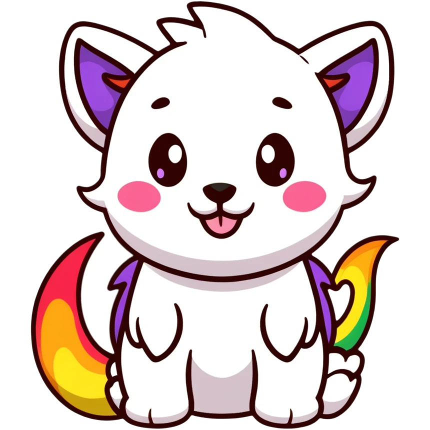 Adorable dragon puppy breathing tiny rainbow flames emoji
