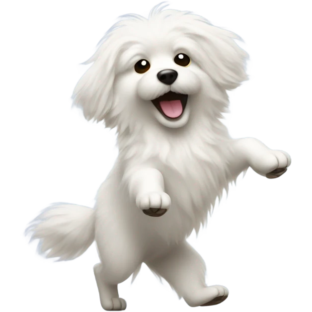 White fluffy dog dancing with headphones  emoji