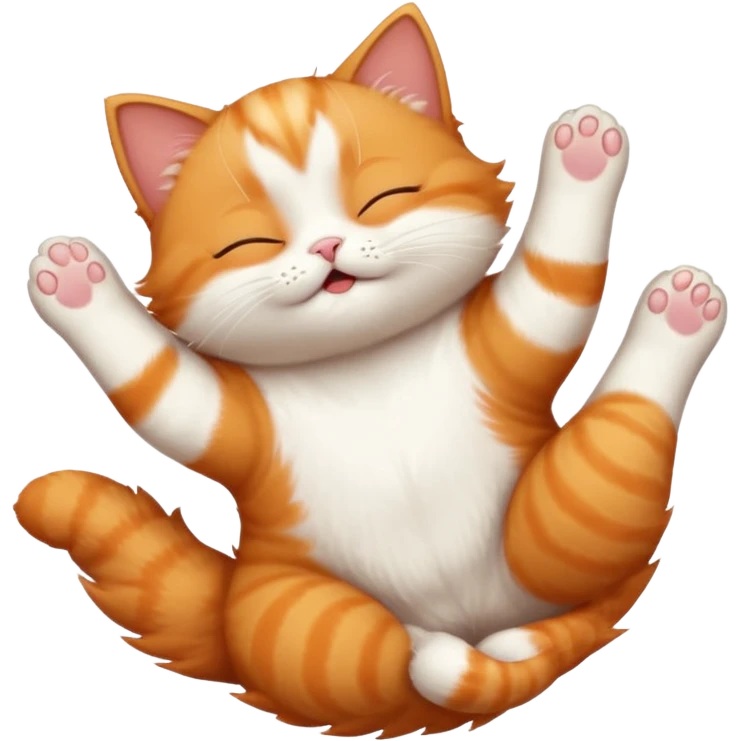 ginger and white small cat in funny positions upside down with eyes closed emoji
