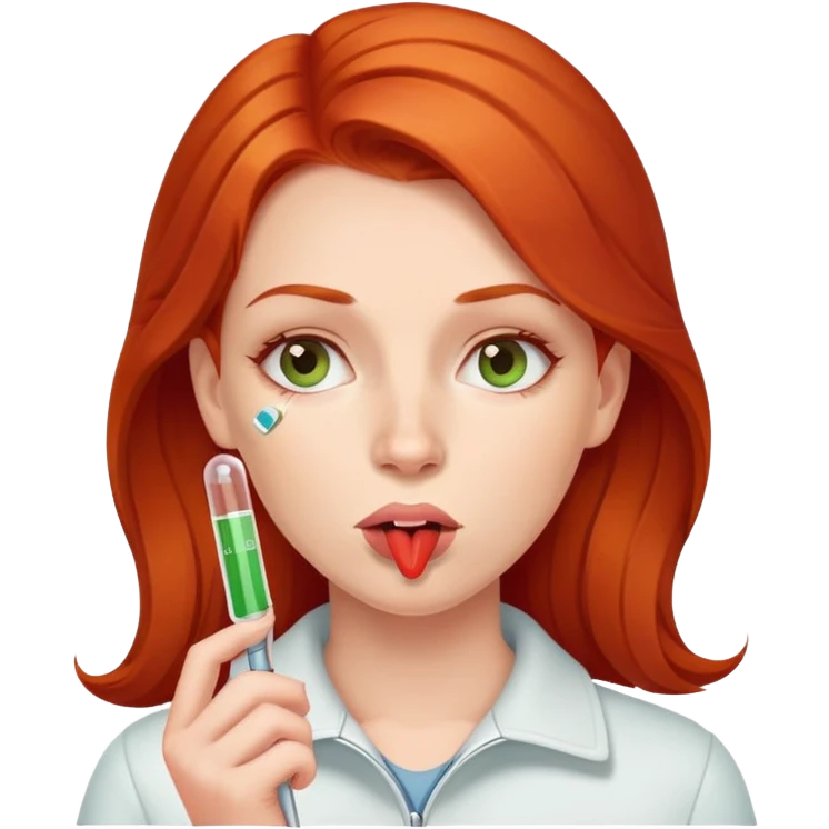 Redhead woman with thermometer in her mouth emoji