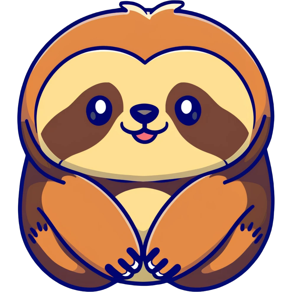 close up of a cartoon sloth's face taking up the whole frame, not realistic, playful expression emoji