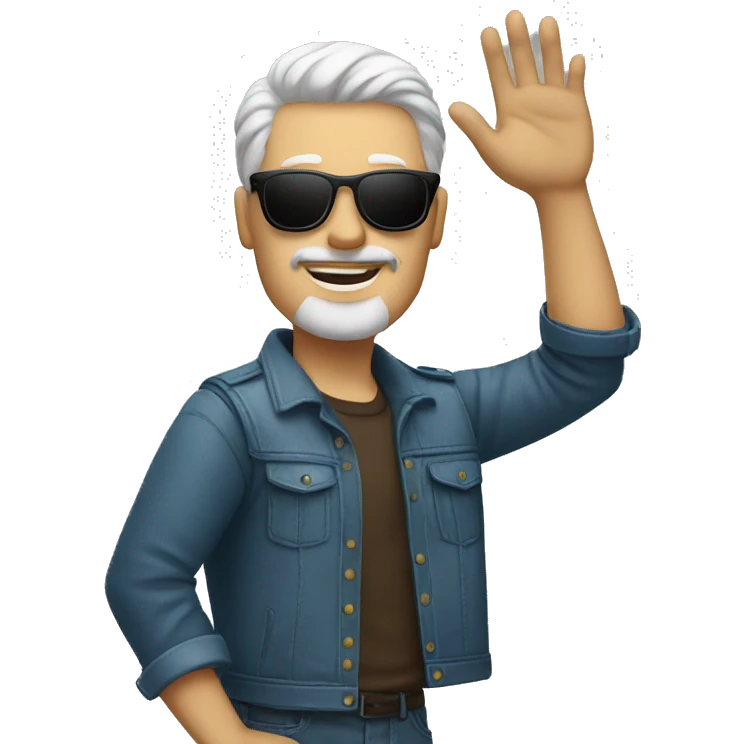 cool white man standing on scene in sunglasses and raising one hand emoji