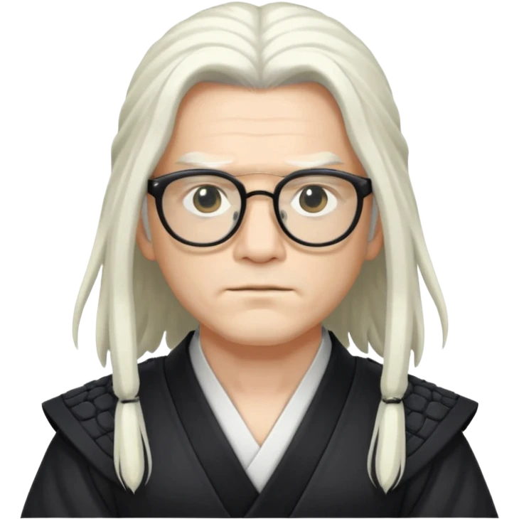 Long Haired Samurai with Glasses, white Long-haired ronin adjusting black spectacles emoji