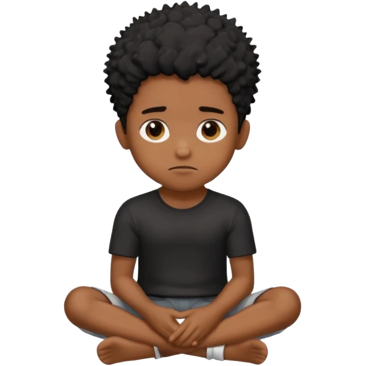 cute brown skin boy, no smile just sitting there looking tuff, black hair, sponge messy freeform’s.  emoji