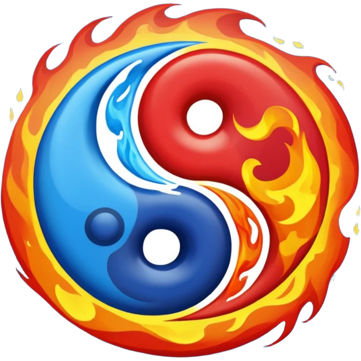 The fire and water emojis are in the form of the yin-yan symbol in front of a completely black background. emoji