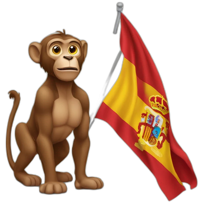 Un singe qui tien drapeau Espagne emoji