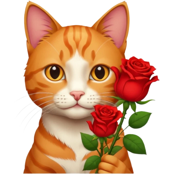 Male cat holding red flowers emoji