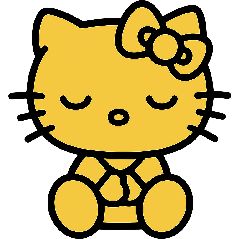 Hello Kitty character, yellow color, sleepy expression, simple and iconic style emoji