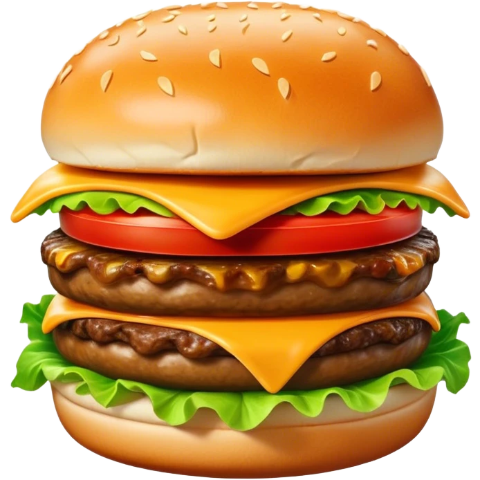 Cinematic Realistic Cheeseburger Dish Emoji, showcasing a juicy burger layered with cheese, lettuce, and tomato on a toasted bun rendered with lifelike detail and vibrant, inviting lighting. emoji