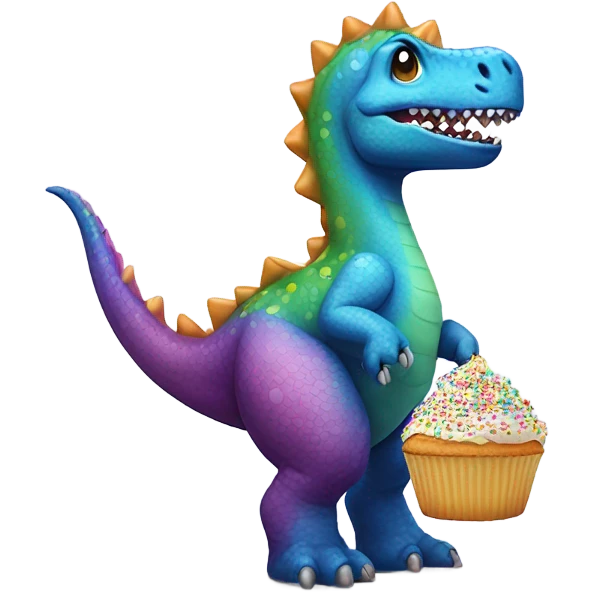 dinosaur holding a cupcake emoji
